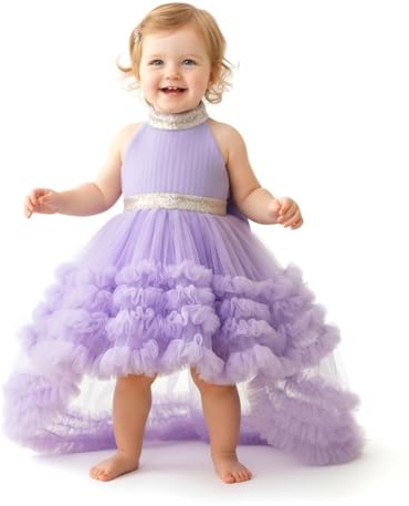 Lito Angels Prinsessklänning för flickor med tyllkjol i lager, rosett på baksidan, perfekt för bröllop, fest eller ceremoni, Lila, 9 mesi