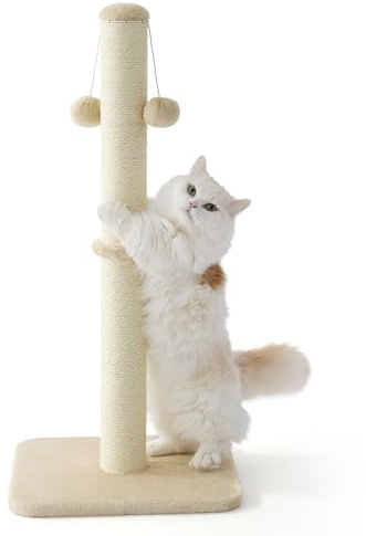 Lesure Cat Scratching Post for Indoor Cats 86cm | Tall Sisal Scratch Post with Hanging Toy Ball, Large Scratching Posts for Indoor Cats Kittens with Stable Base, Beige