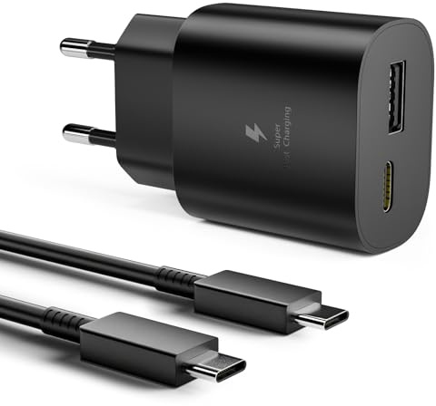 Chargeur USB C Samsung, Chargeur Charge Rapide Samsung 25W USBC Adaptateur Secteur Type C PD+QC Double Mural Prise Bloc pour Galaxy S25,S24 Ultra,S23+,S23 Ultra,S22,S21,Note20 USB C Adapteur Charger