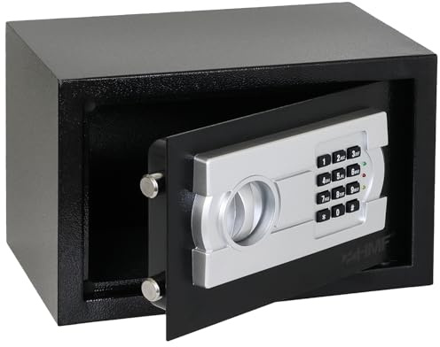 HMF Safe cassaforte per casa, hotel o ufficio, cassaforte da mobile con serratura a combinazione per documenti DIN A5 | 31 x 20 x 20 cm | Nero