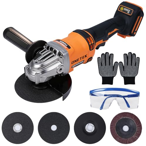 Onetek Cordless Angle Grinder 4-1/2'', Compatible with DeWalt 20V MAX Battery, Brushless Motor & Variable Speed, 8000 RPM for Cutting, Grinding & Polishing – Tool Only (Battery Not Included)