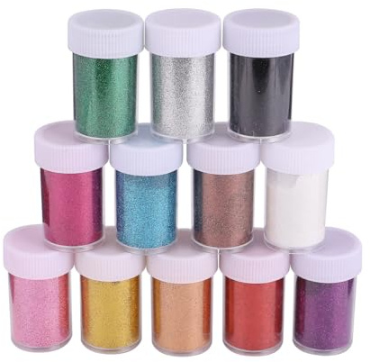 Uonlytech 12 Stück Nagelglitzerpulver aus Abs Umweltfreundlichem Material mit Schimmernden Glitzerpuder für Nageldesign und Gesichtsdekoration nicht Leicht Auslaufend Zufällige Farbe