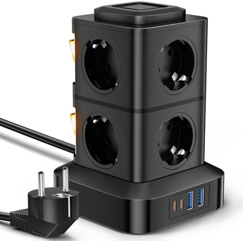 Regleta Torre 12 en 1 con Protección Sobretensiones 2500W/10A Cable 3Metros