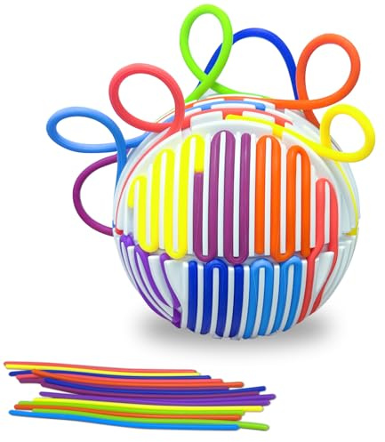 Pelota Sensorial de Actividad con 16 Cintas de Silicona Coloridas, Juguete Fidget 3D para Autismo y TDAH, Juguete Anti-Estrés para Niños y Adultos