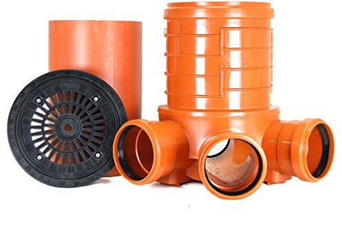 KG Schacht DN300 - Komplett SET- Schachtboden Steigrohr Deckel Hofablauf, KG Abwasserschacht DN300 Schachtboden 3x160/1x160