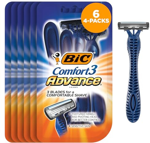 BIC Comfort 3 Advance Disposable Razors for Men, For an Ultra-Soothing and Close Shave, 4 Piece Razor Set