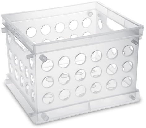 Sterilite Mini Crate, Stackable Plastic Storage Bin with Handles, Organize Home, Garage, Office, School, Dorm Room, Clear, 12-Pack