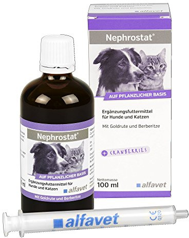Alfavet Nephrostat, Ergänzungsfuttermittel zur Gesundheitsunterstützung der Harnorgane, für Hunde und Katzen, 100ml mit Dosierspritze