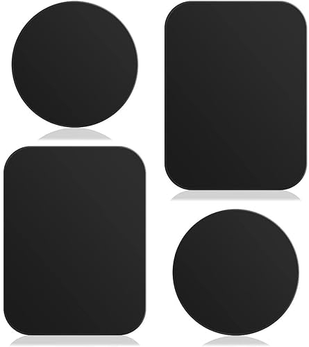 Smartphones Metal Plate 4 Pack for Phone Car Mount Holder Cradle with 3M Adhesive (Compatible with Magnetic Mounts) - 2 Rectangle and 2 Round, Black