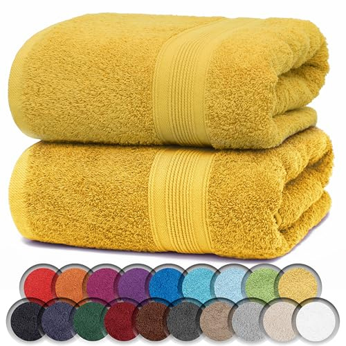 NatureMark Lot de 2 Serviettes de Sauna 100% Coton – Serviettes de Bain Douces et très absorbantes 80x200 cm – pour Sauna, Spa et Fitness – Jaune