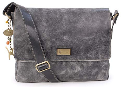 Catwalk Collection Handbags - Borsa Messenger Grande da Lavoro Donna - Borsa a Tracolla per PC 15 Pollici - Pelle Invecchiata - Sabine L - Nero