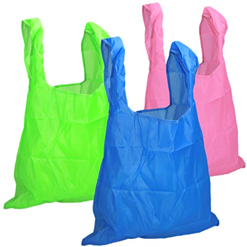 com-four® 3x Faltbare Einkaufstasche in tollen Farben aus Nylon, wiederverwendbare Einkaufstüte in Transporttasche (03-teilig - blau. grün. rosa)