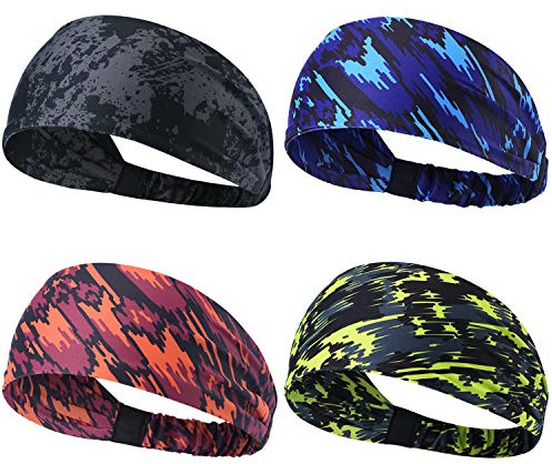 Obacle Headbands for Men Women Sweat Bands Headbands Non Slip Thin Lightweight Breatheable Head Band Outdoor Sports Workout Yoga Gym Running Jogging (Elastic Band, 4 Pack Black-Gray Blue Red Green)