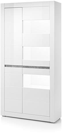 Newfurn Vitrine Vitrinenschrank Modern Holzvitrine II 100x198x 35 cm (BxHxT) II [Finn.one] in Weiß/Weiß Hochglanz Wohnzimmer Schlafzimmer Esszimmer Flur Diele