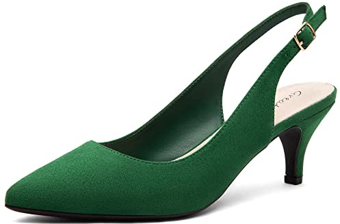 Greatonu Slingback eleganta skor för kvinnor med mellanklack kattunge tå, Grön, 36 EU