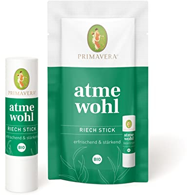 PRIMAVERA Atmewohl Riech Stick bio 2 x 0,8 ml - Eukalyptus- und Pfefferminzduft - Aromatherapie für Unterwegs, ätherische Öle - vegan