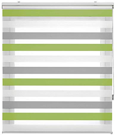 Estoralis Loras | Estor Enrollable Noche y Dia Diseño Moderno | Doble Tejido | Color Gris/Verde | 125 x 180 cm (Ancho/Alto) Tamaño Tela 122 x 175 cm | Estores para Ventanas y Puertas