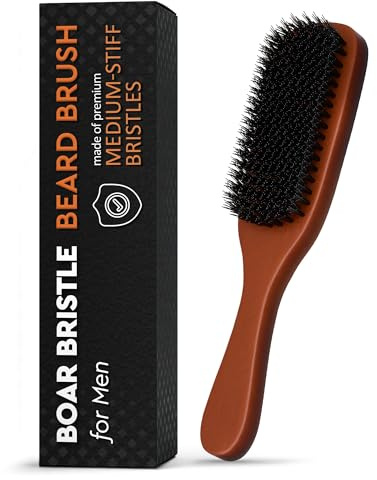 Mens Beard Brush with Handle – Soft Boar Bristle Beard Brush for Men, 9 Wooden Design for Beards, Mustaches & Slick Back Hair – Comfortable Grip, Styling Control, for Daily Grooming & Barbershop Use
