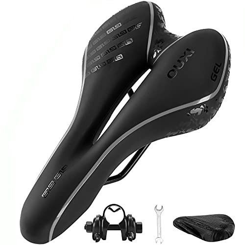 OUXI Bike Seat, Gel Bicycle Saddle Comfortable Soft Breathable Cycling Bicycle Seat Cushion Pad with Ergonomics Design for MTB Mountain Bike Exercise Bike Road Bike Men and Women-Black