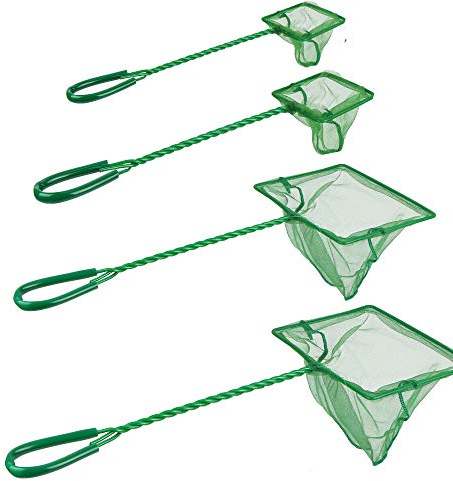 4 Pack Aquarium Fish Net Fine Quick Catch Mesh Nylon Fishing Catch Nets with Plastic Handle for Fish Tank Mesh Nets Scoop - Green