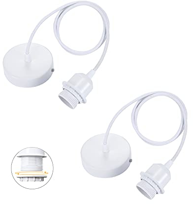 Linkind 2er Lampenfassung mit Befestigungsring, 100cm Lampenaufhängung Lampenschirm frei wählbar Schnurpendel mit E27 Fassung, Hängelampe für Restaurant, Weiß