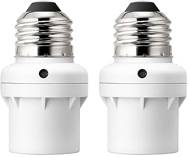 DEWENWILS Light Sensor Socket, E26/E27 Socket Adapter, Automatic Dusk to Dawn Sensor Socket for Porch/Wall Light Fixtures, Compatible with Incandescent/CFL/LED/Halogen, 2 Pack, White, ETL Listed