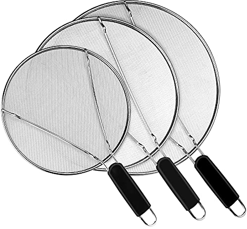 Splatter Screen for Frying Pan 9.8 11.4 13, Grease Splatter Guard Hot Oil Splatter Guard, Stainless Steel Fine Mesh Splash Guard with Resting Feet, Shield Grease for Cooking to Prevent Oil Splatter
