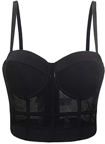 Woboren Corsetto da donna con reggiseno,Top corto con bustino di strass (negro, XL)