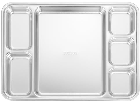 Housoutil Edelstahl Platte 4 Fächer Geteilt 11.02X8.27 Zoll Servierplatte Für Frühstück Snacks Familienessen Stapelbar Platzsparend