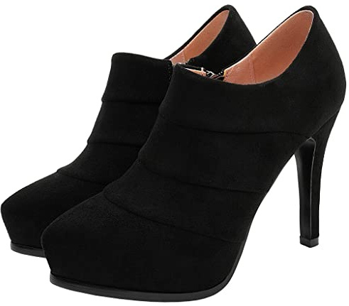 KISSASA Womens Faux Suede High Heel Stiletto Platform Ankle Boots Zip Up Pointed Court Shoes