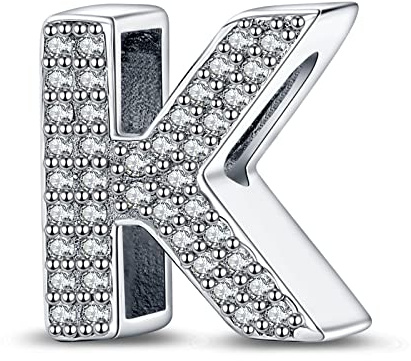 LaMenars Ciondolo Lettera K Perline in Argento Sterling 925 per Braccialetti con Zirconia Cubica 5A, Regali Gioielli di Compleanno Donne Ragazze