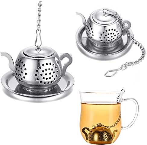 CHENNAN 2 stycken tesil för kopp tesil för löst te från 304 rostfritt stål tesil lös te tesil kryddsil med lock hållbar används för te örter kaffe kryddor (1)