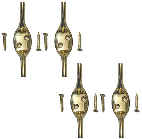 SISI UK Brass 3-Inch Cleat Hook 4pcs Blind Cord Hook Heavy Duty Metal Trailer Rope Tiebacks