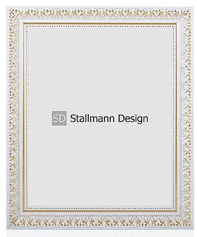 Stallmann Design Bilderrahmen Barockrahmen SWAN | 20x30 cm | Weiß | Echtholz-Bilderrahmen antik | 80 andere Größen verfügbar | Fotorahmen aus Holz im Vintagestyle