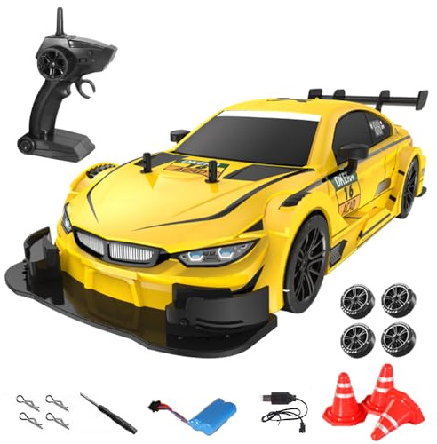 Goolsky - Coche teledirigido Drift, 40 KM/H para Coche de Deriva 1/16 2,4 GHz, 4 WD, neumáticos reemplazables, 4 Ruedas motrices, Coche de Carreras, 7,4 V, 600 mAh, batería Regalo para, Adulto,