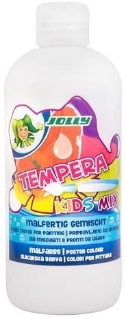 JOLLY Tempera Kids Mix Målningsfärg, flytande färg, 0,5 l flaska vit, ljusa och ogenomskinliga färger, outspädd eller målningsbar med vatten, kan användas på alla material