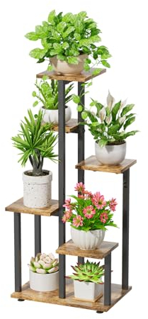 JC-Houser 6 Etagen Pflanzenständer Blumenständer Metall Holz, 85cm Hoch Blumenregal Pflanzenregal Ecke, Blumentreppe Pflanzentreppe Plant Stand für Veranda Garten Balkon Wohnzimmer(Braun)