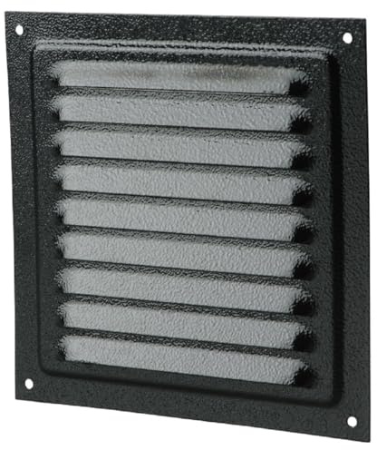 Griglia di ventilazione in metallo, 250 x 250 mm, beige, marrone, grigio, nero, con rete di ventilazione per insetti, griglia di scarico/ventilazione (nero)