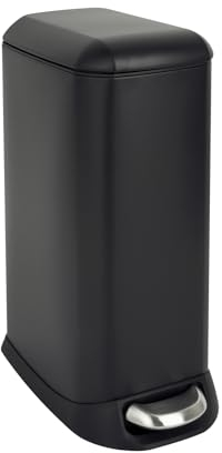 SVITA TS12 Poubelle à pédale, en acier inoxydable, 12 l, avec seau intérieur, pédale en plastique, couvercle à fermeture douce, rectangulaire, aide à la cuisine, noire