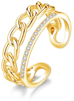 Zolkamery Silver damringar, 925 sterlingsilver tre lager Infinity omlottring med vit zirkon, justerbar minimalistisk fingerringar, stapelbar tumring trendiga stapelbara ringar med presentförpackning,