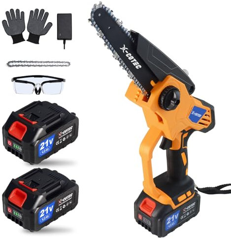 X-COTEC Mini Tronconneuse a Batterie, Tronconneuse Electrique 8 Pouces, Tronçonneuse sur Batterie avec 2 Batteries 4.0Ah et Verrou de Sécurité, Outillage de Jardin Motorisé, pour la Coupe du Bois