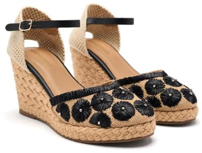GIOSEPPO Bennett Sandales compensées type espadrilles pour femme, noir, 37 EU, Noir, 37 EU
