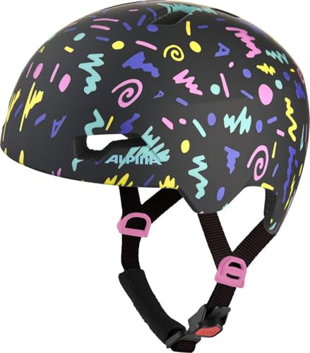 ALPINA Hackney - Leichter, Bruchfester & Optimal Klimatisierter Fahrradhelm für Kinder, Mit Nachrüstbarem LED für Gute Sichtbarkeit, Black-Confetti matt, M (51-56 cm)