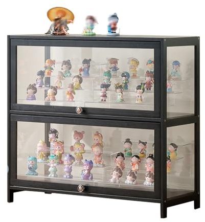 errtsdb 2 Couche Vitrine Transparente Bois, 80x33x73cm Armoire de Collection, Vitrine Salon Vitrine en Verre pour Collection pour Collection De Figurines(Noir/Transparent de Tous Les Côtés)