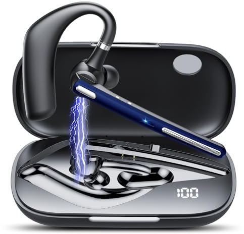 CASCHO Bluetooth Headset V5.3, 60Hrs Freisprecheinrichtung Wireless Headset mit Dual ENC Mic, Mute-Funktion, Zwei Geräteanschluss, LED Anzeige, IPX7 Wasserdicht, Headset Kabellos für Büro, Marineblau