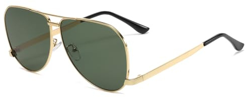 Long Keeper Occhiali da Sole Pilot a Classici Grande Occhiali da Sole Metallo da Uomo Donna Occhiali Pilota Vintage Anni 70 80 Occhiali UV400 Protezione (Oro Verde)