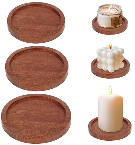 AYSYR 3 Pieces Candle Plate(D 7.1 cm,8 cm,9 cm),Wooden Coasters Round,Wooden Candle Holder for Wedding House Decoration,Wood Tray for Candles for Party,Can be Taken as Coaster