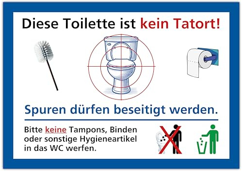 Clever Pool 3 Aufkleber WC ist kein Tatort, bitte reinigen, DIN A4-Bild – wasserfest - Toilettenschild – Türschild – Folienschild –, Hinweisschilder (3 WC Tatort)