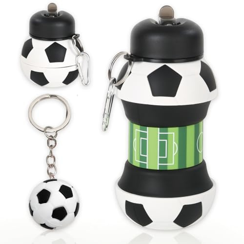Borraccia Silicone Design Calcio, Con Portachiavi Pieghevole per Zaino idrico, Sport in Bicicletta, 550ML