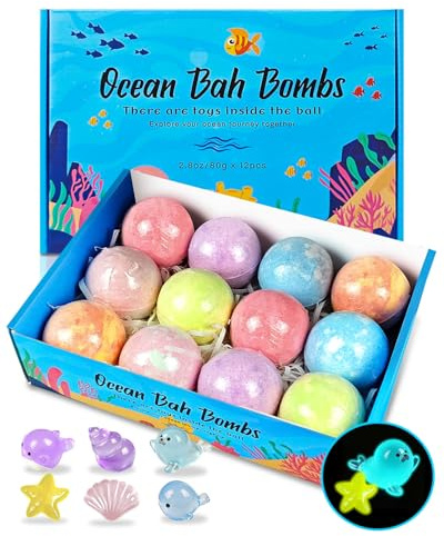 12Pack Bath Bombs for Kids, Kids Bath Bomb Gift Set with Surprise Glow Toys Inside, Natural Handmade Organic Natural Fizzy Kids Bath Bombs, Birthday Christmas Children Gift for Girls and Boys